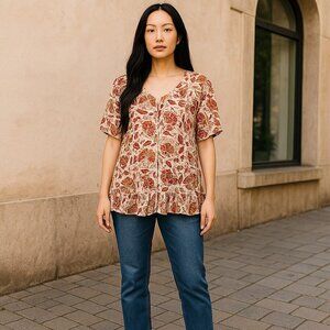 Lucky Brand Boho Blouse Small Petite | Paisley Floral Print